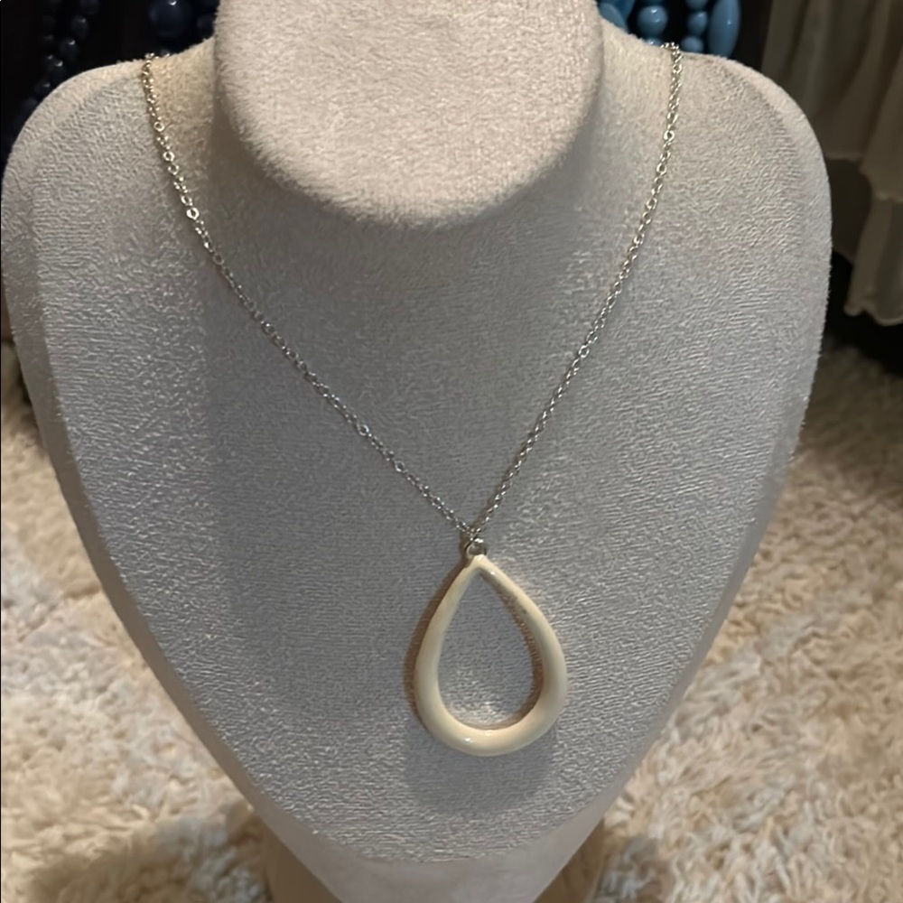 N Y  Cream Teardrop Necklace
